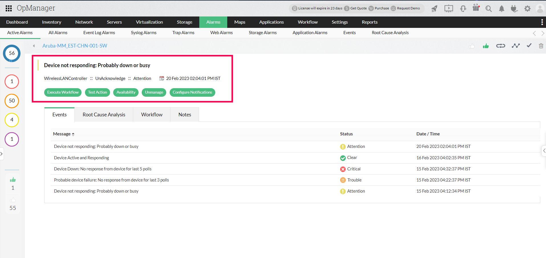 High Availability Monitoring in OpManager: Alarms in an active-active setup