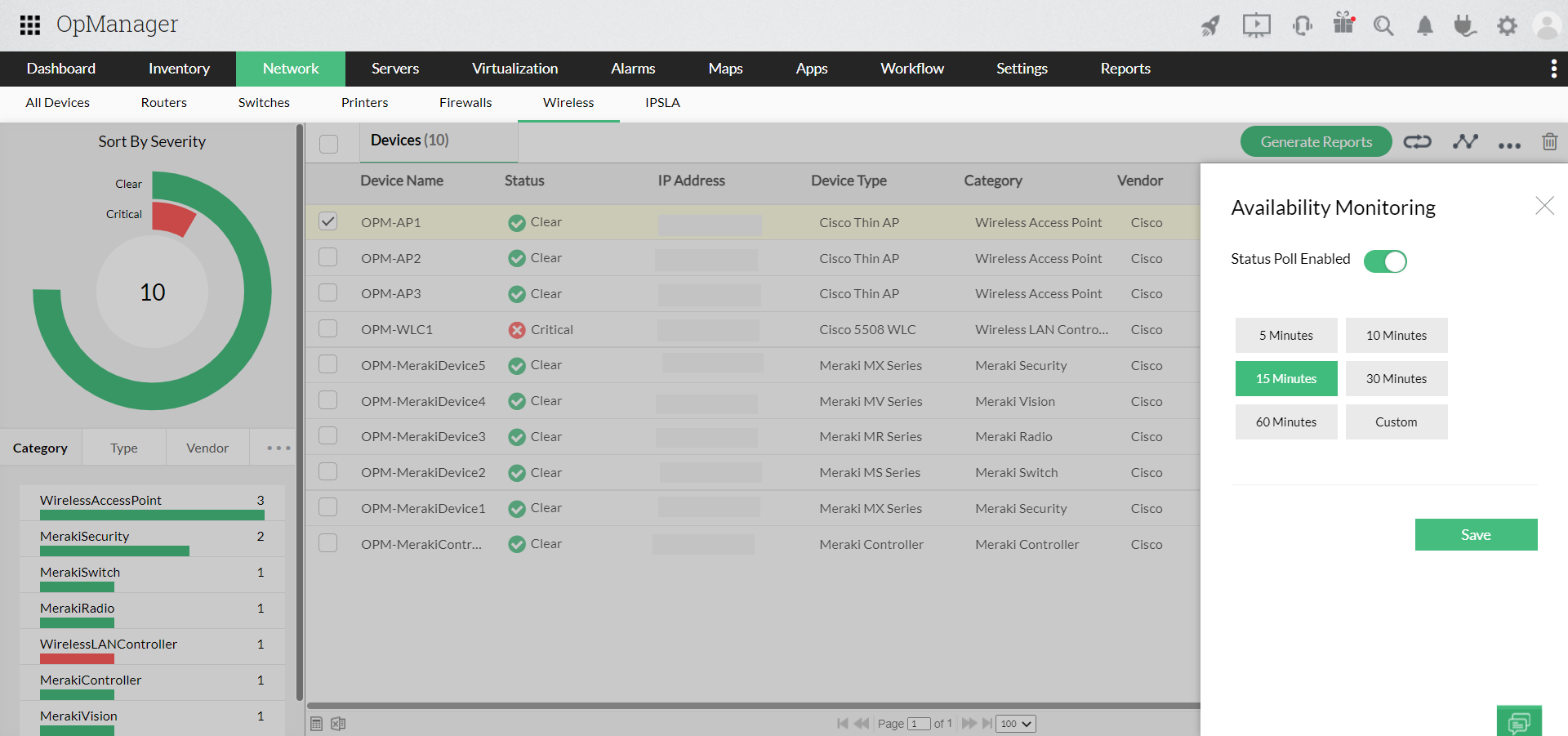 Wi-Fi monitor tool Wi-Fi availability monitoring - ManageEngine OpManager