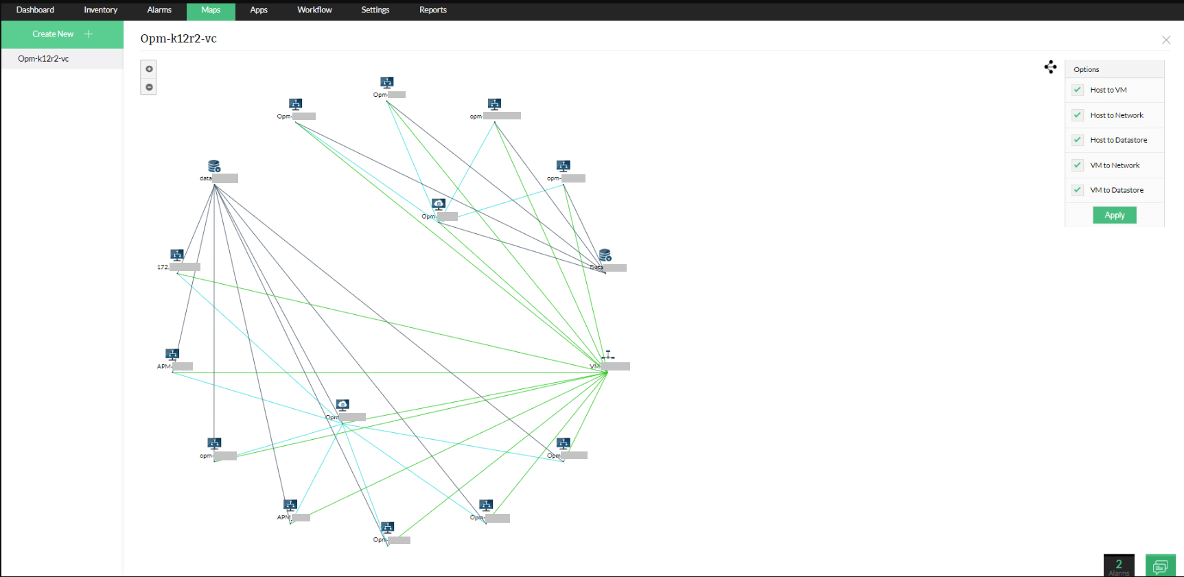 Network Diagram in OpManager: Virtual devices
