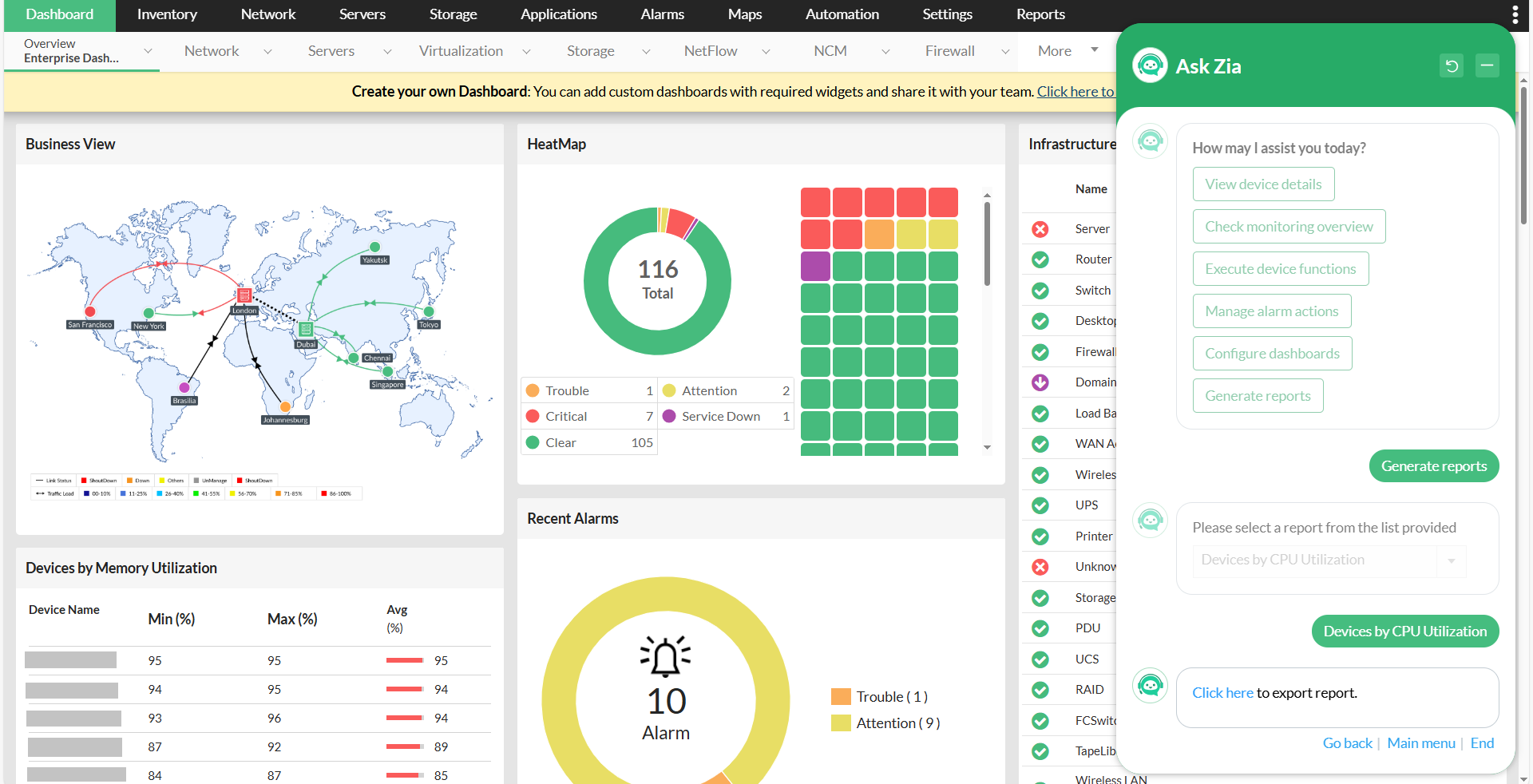 Zia Chatbot in OpManager: Real-time insights