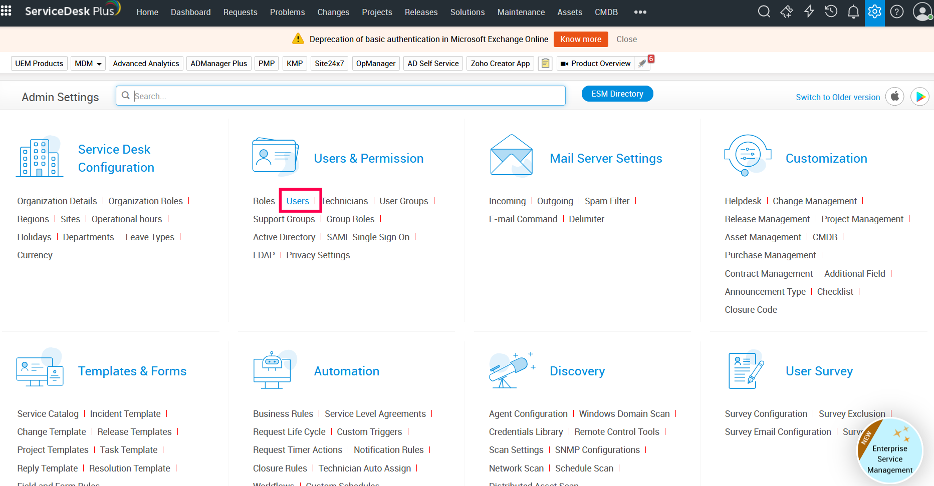 Navigate to Admin Users