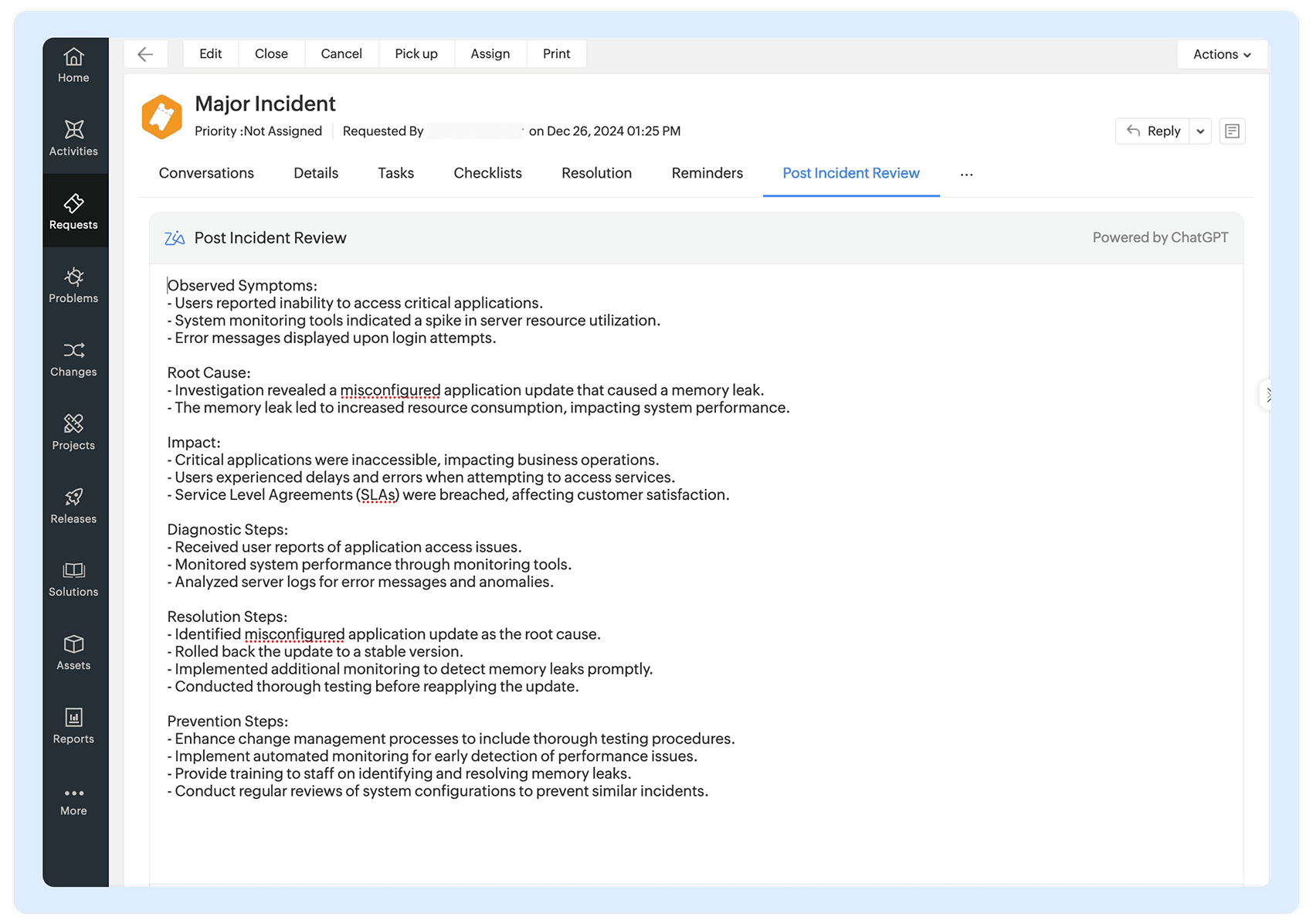 Post incident review by Zia