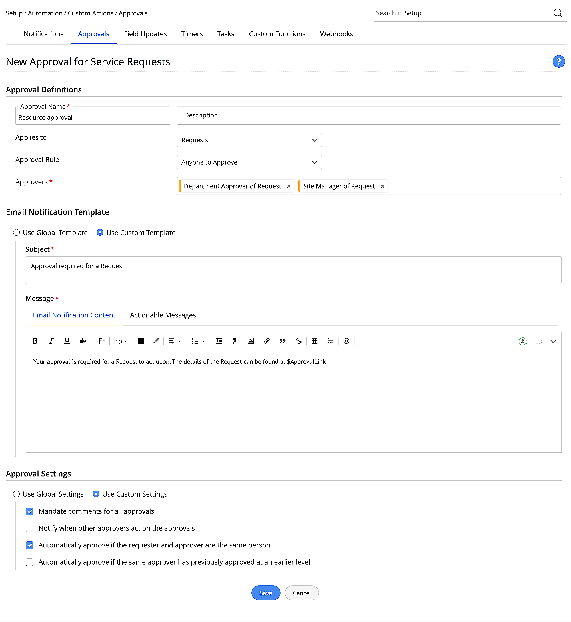 global approval settings