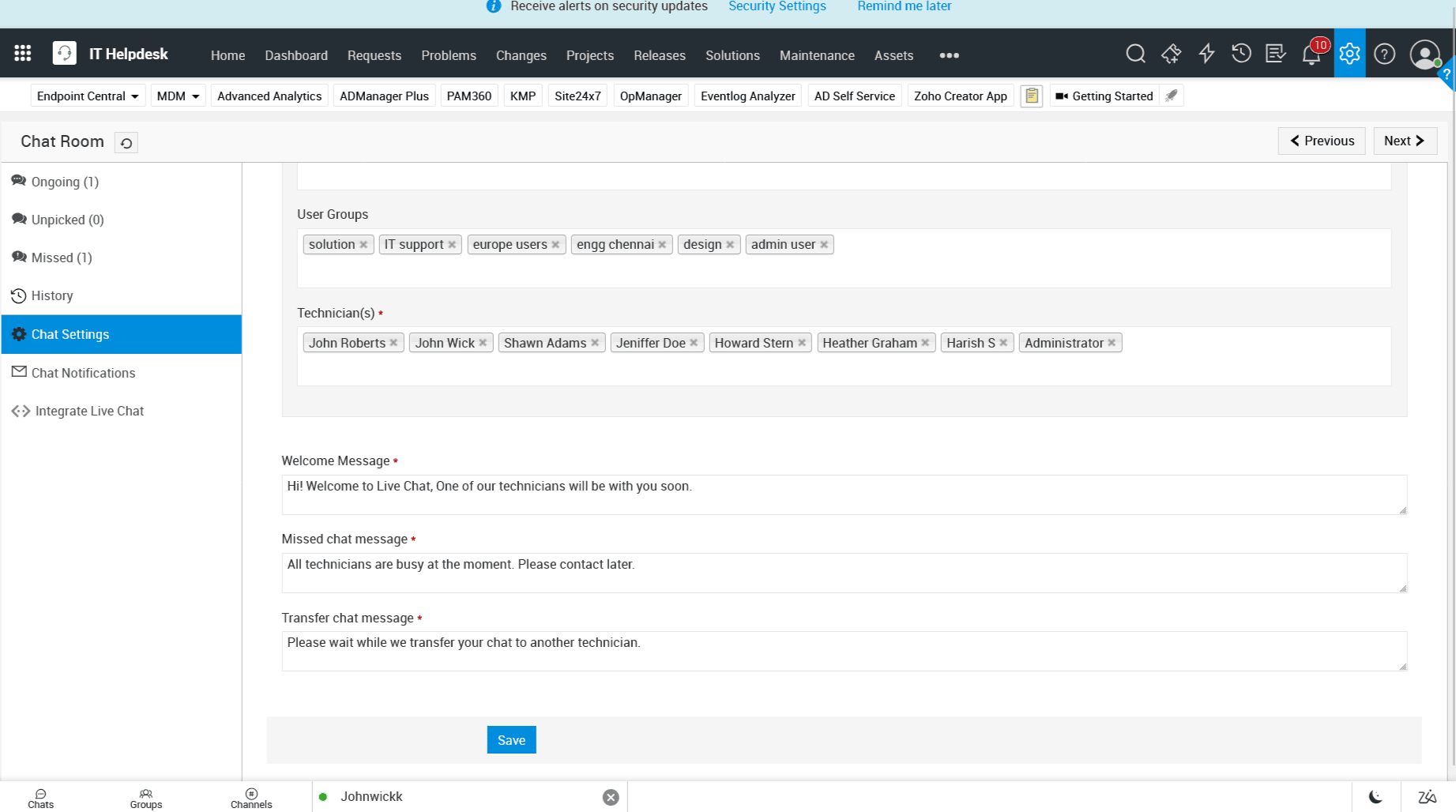 Help desk live chat canned response