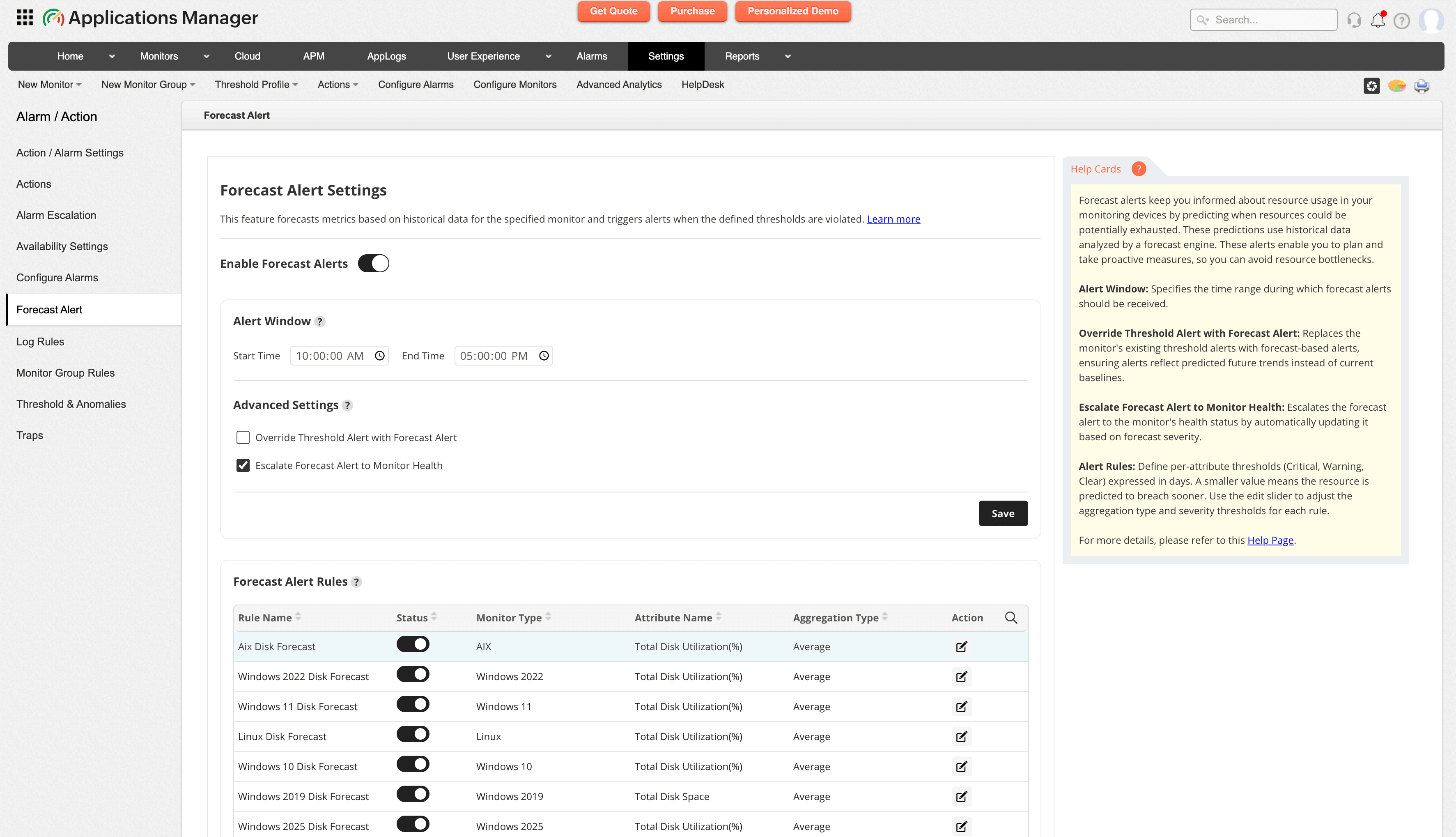 Forecast Alerting - ManageEngine Applications Manager