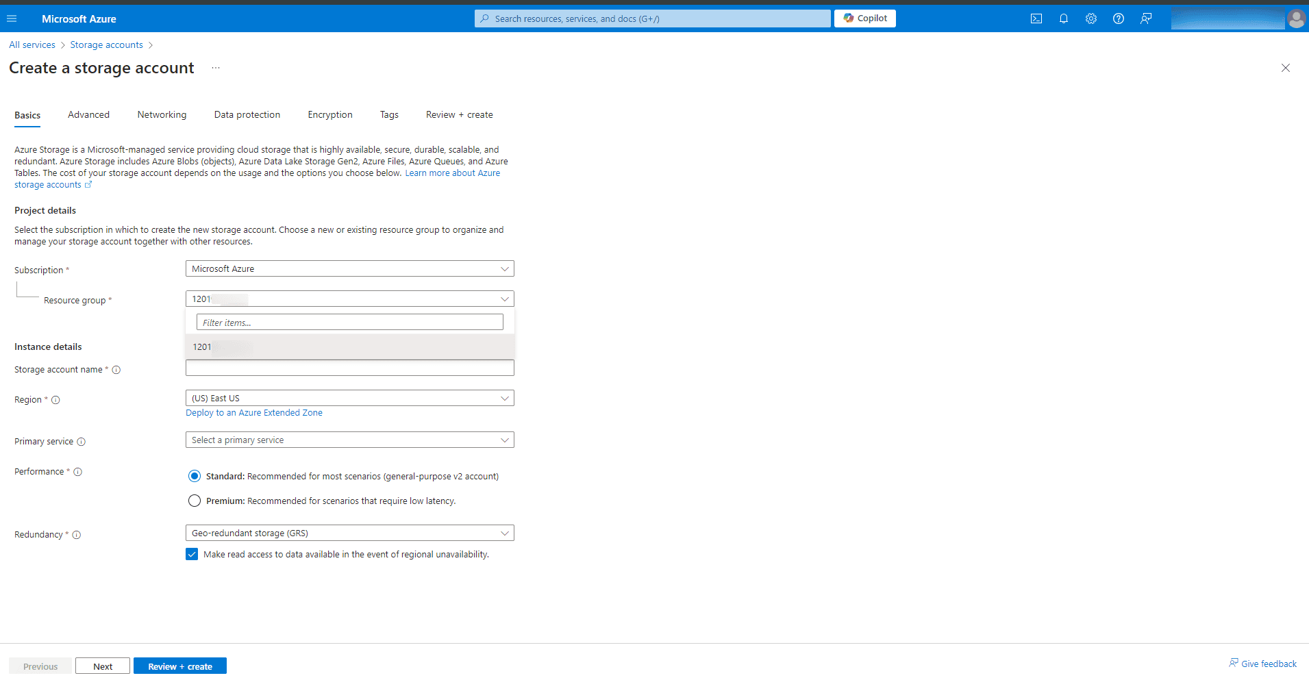 Under the Resource group field, select Under the Resource group field, select