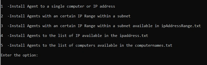 Choose installation mode Tool showing the five modes of installation