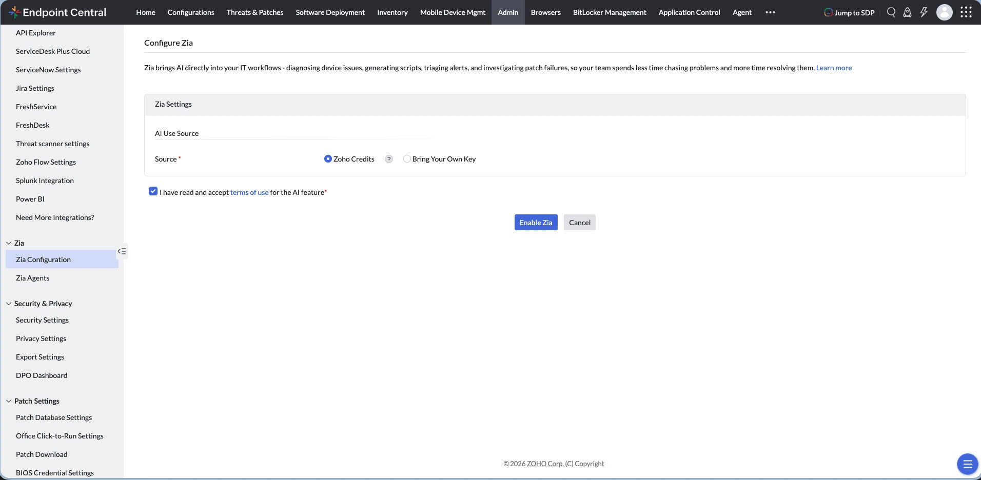 Endpoint Central Zoho Credits and Bring Your Own Key configuration Endpoint Central Zoho Credits and Bring Your Own Key configuration