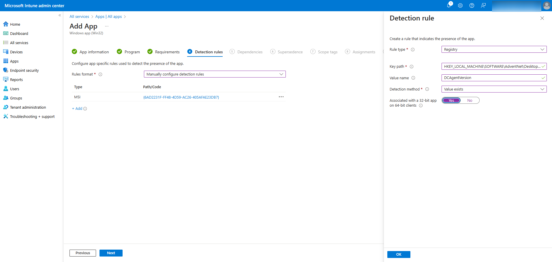 Configure registry detection rules Configure registry detection rules