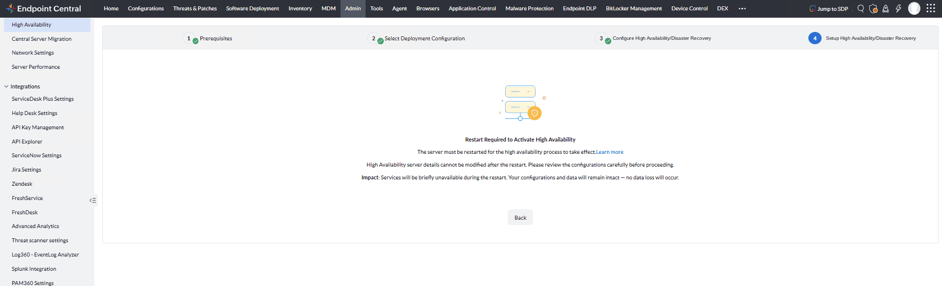 Restart Required to Activate High Availability