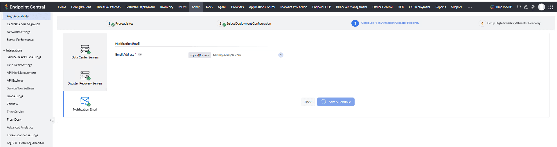 Notification Email configuration (3-node)
