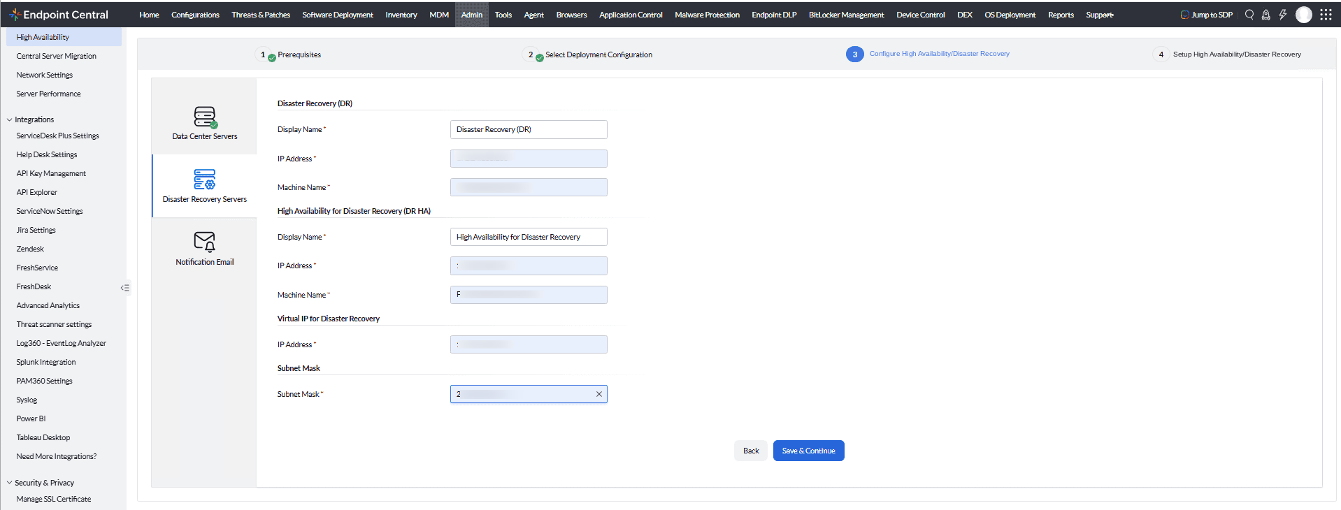 Configure HA/DR — DR + High Availability for Disaster Recovery + Virtual IP for DR + Subnet Mask (4-node)