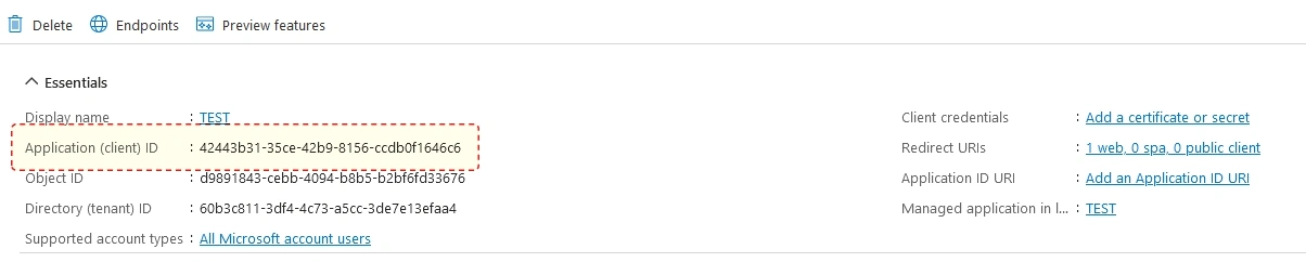 Client ID obtained after successful app registration
