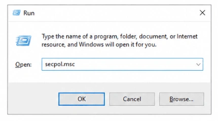 Run dialog with secpol.msc entered