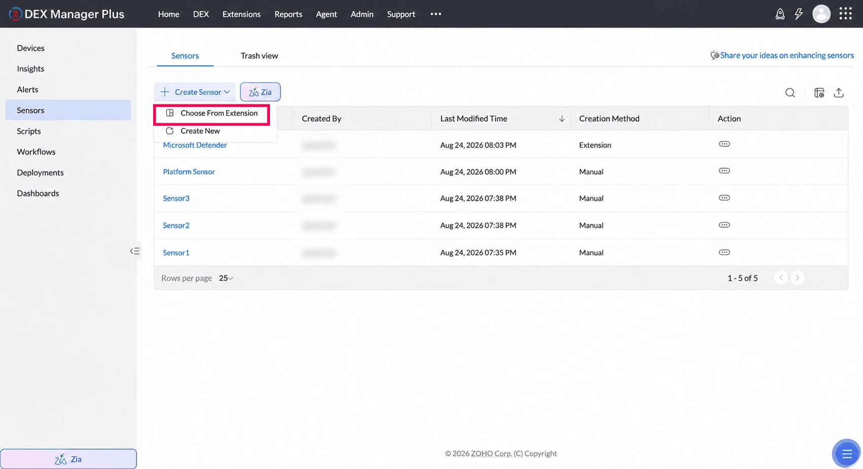 Choose From Extension in Sensors
