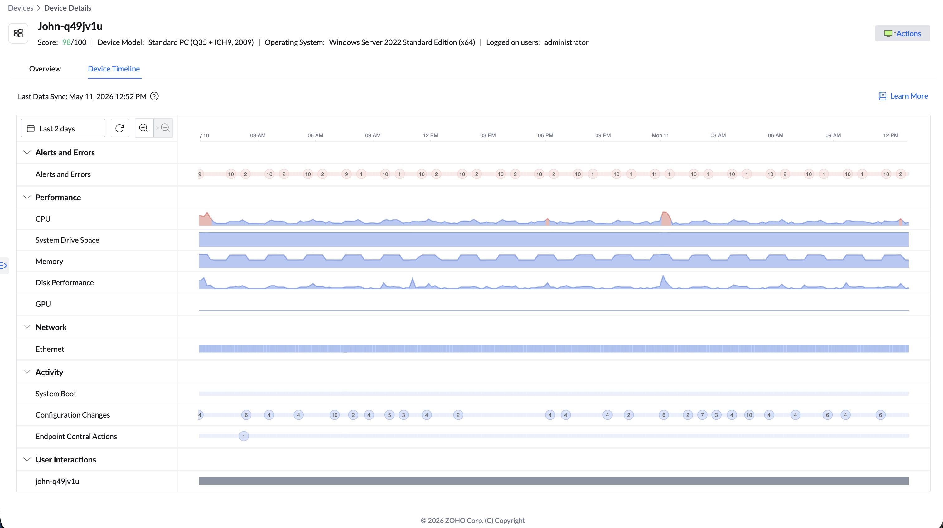 accessing the device timeline