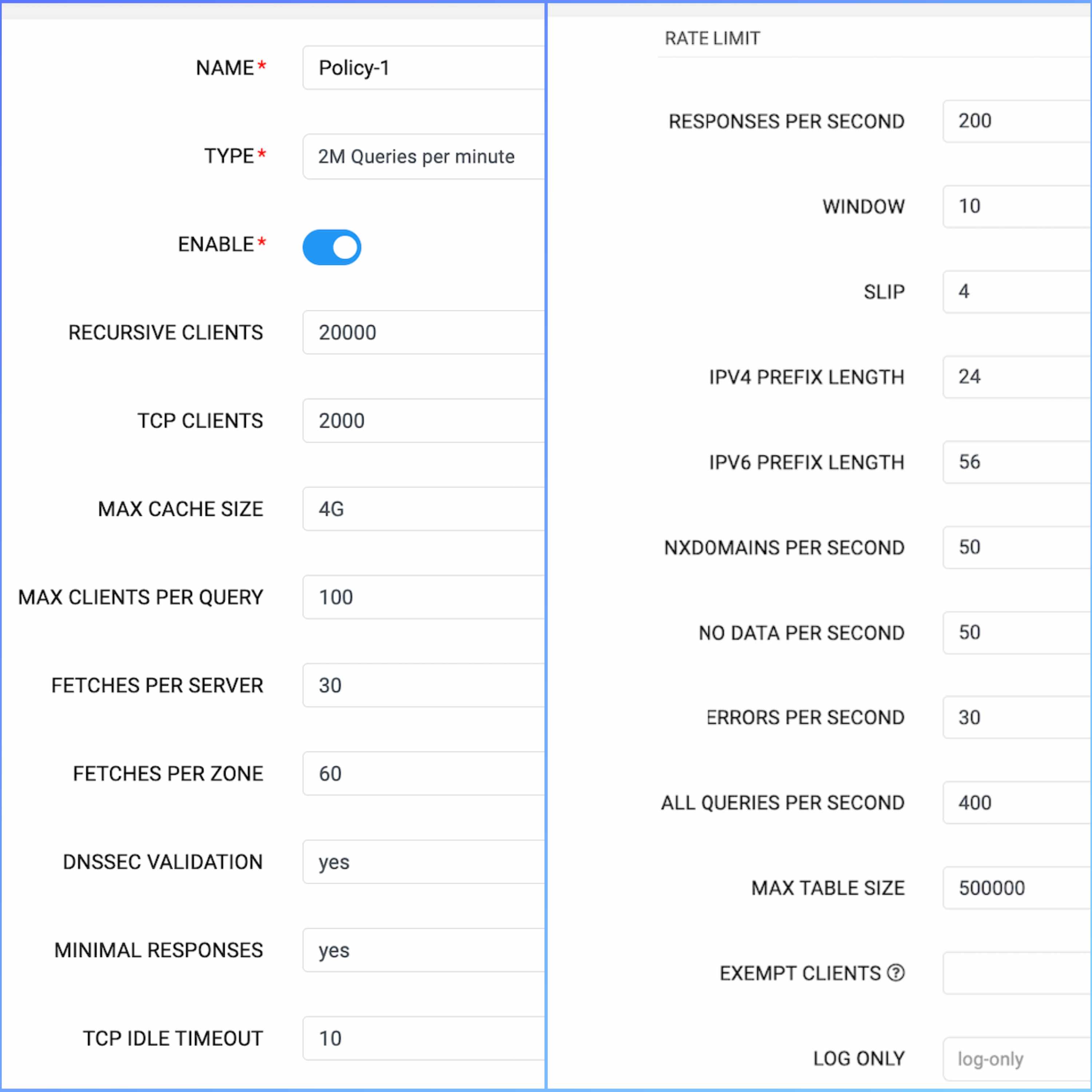 DNS Response Rate Limiting Protection templates