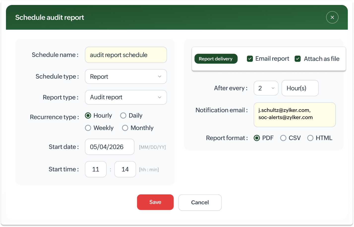 Scheduling periodic daily, weekly, or monthly audit report delivery in Key Manager Plus