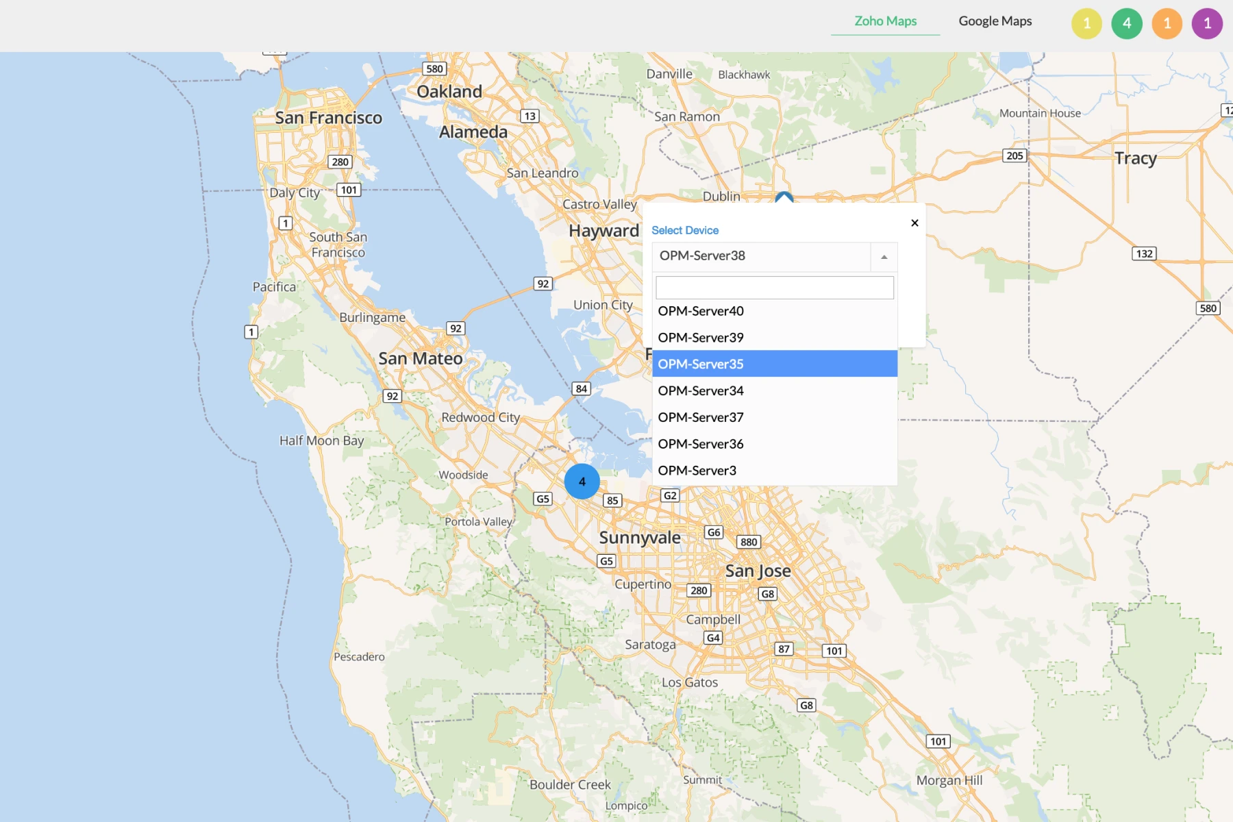Google/Zoho maps in OpManager