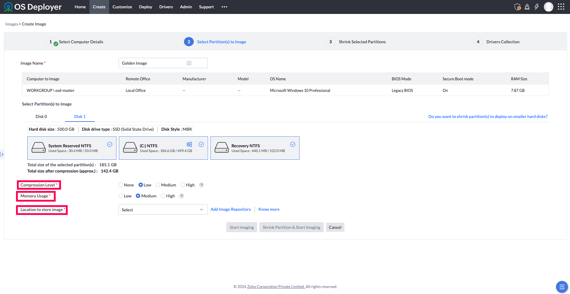 Select partition to create image select-partition-to-image