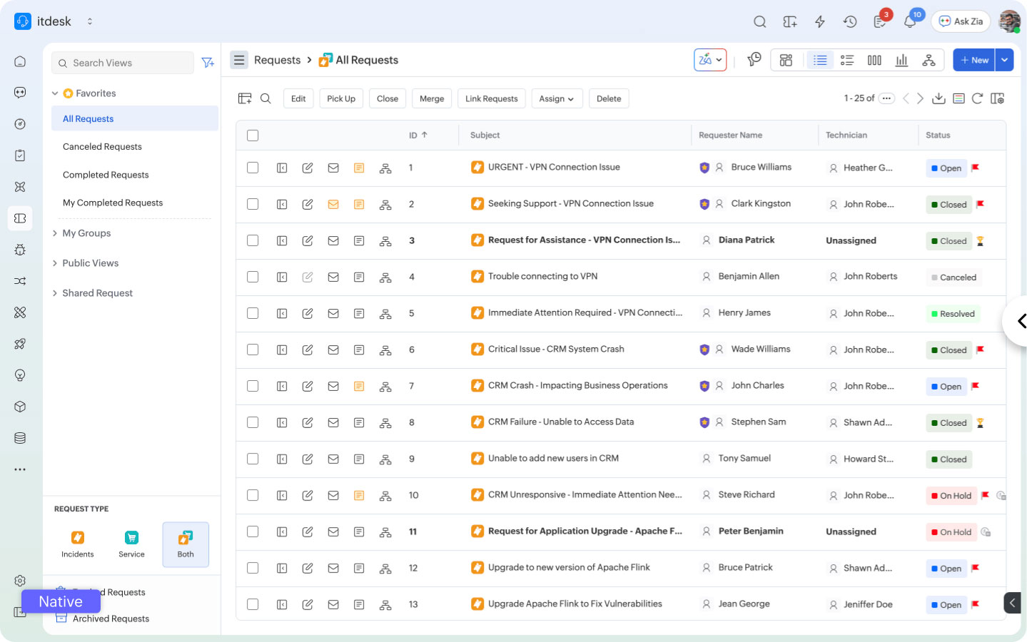 Native All Requests list in ServiceDesk Plus Cloud