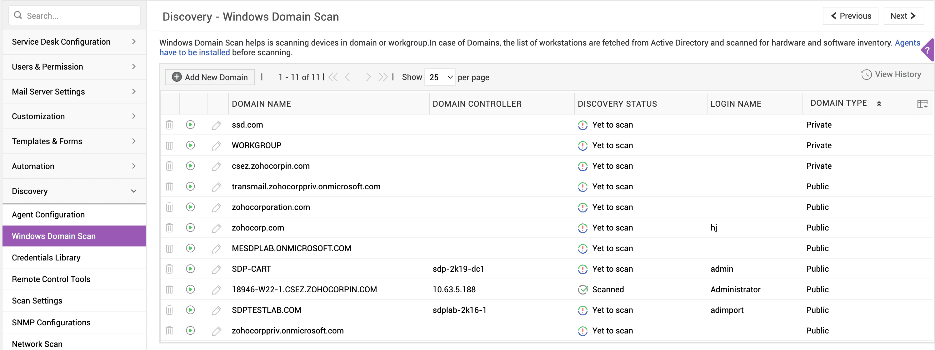 Domain Scan in ServiceDesk Plus Windows Domain Scan for asset discovery