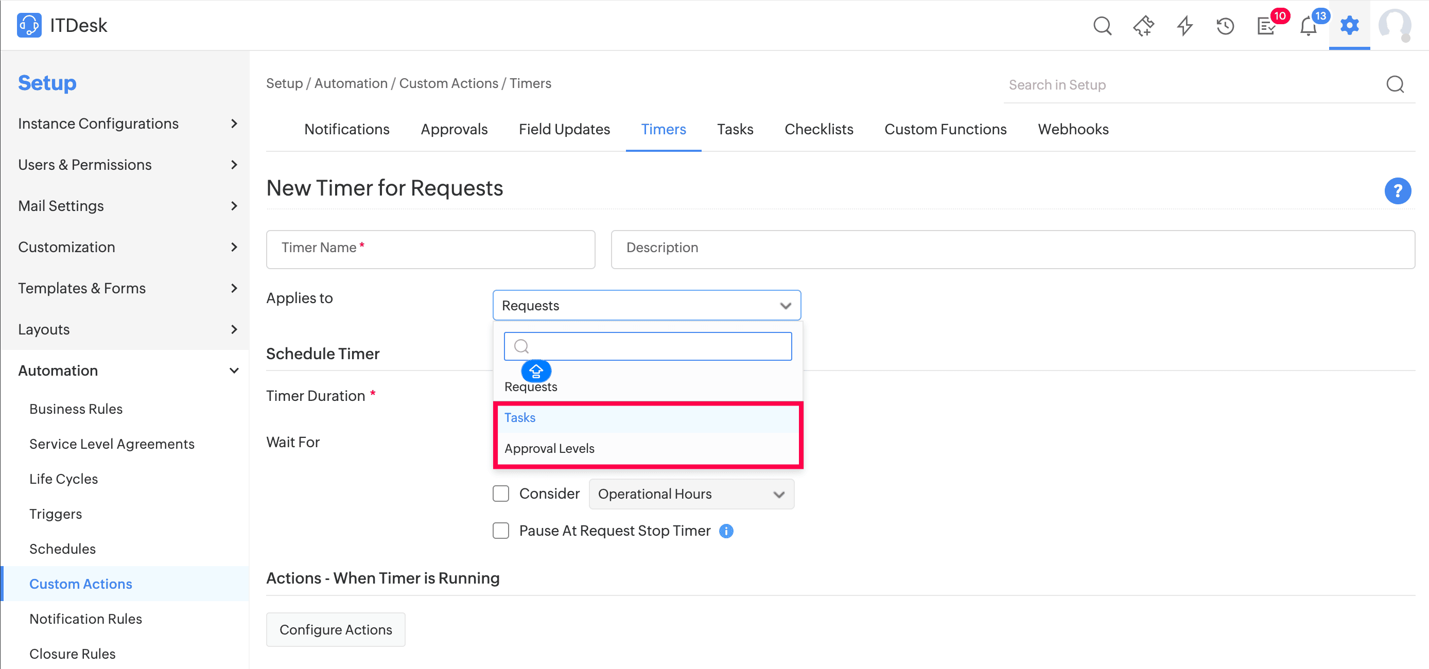 Timer Action Enhancements