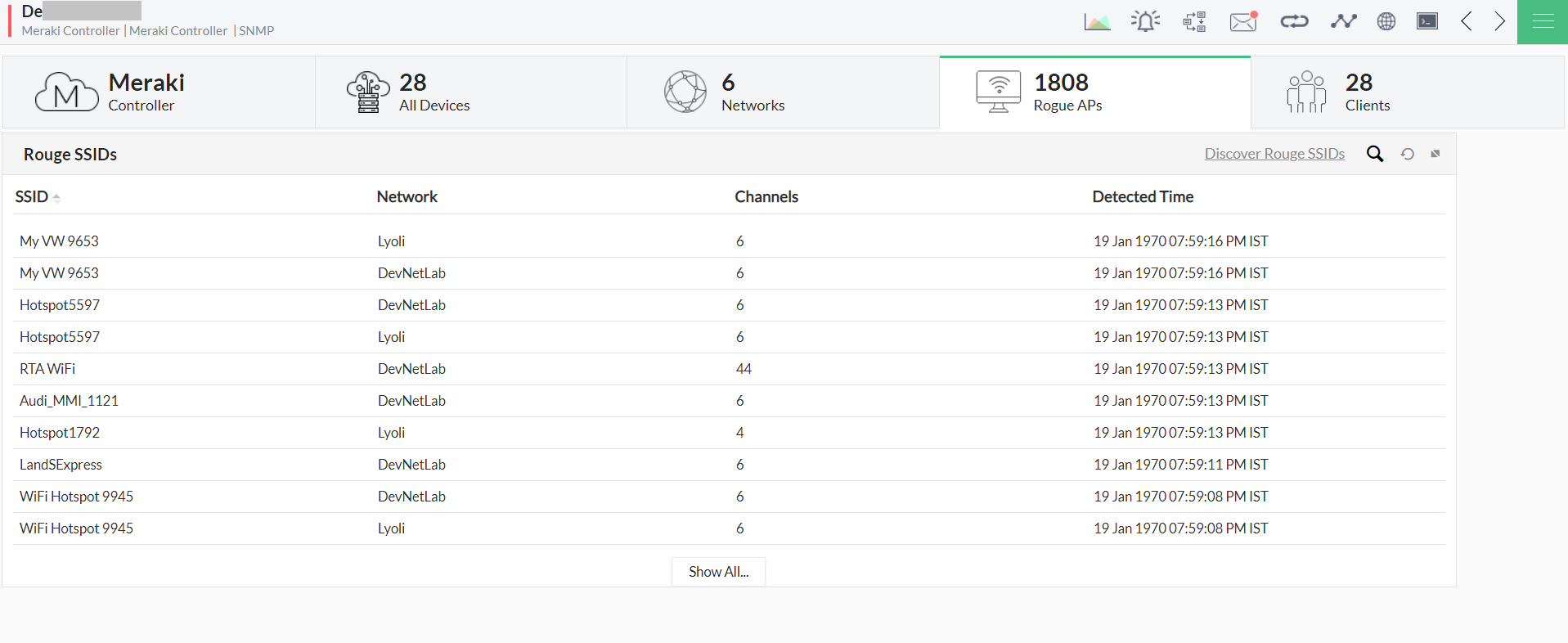 Cisco Meraki Monitoring in OpManager: Rogue SSIDs