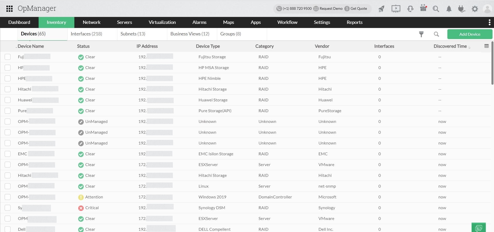 Network Assessment Tools in OpManager: Device inventory