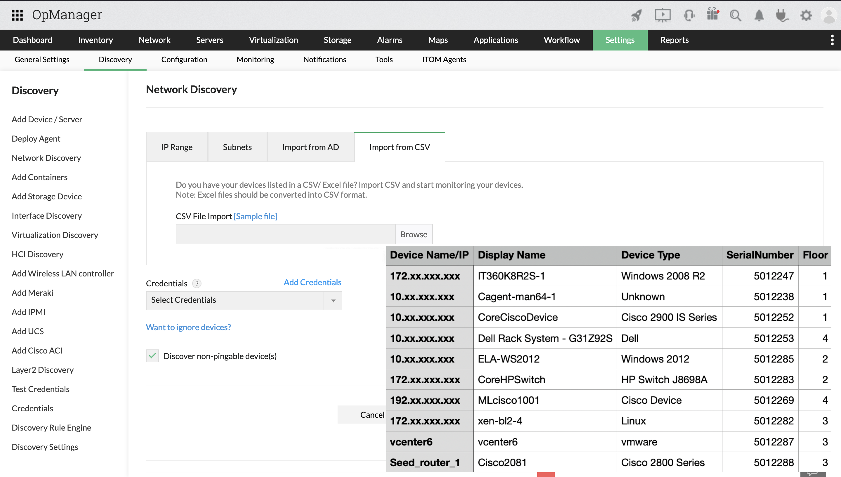 Grouping Network Elements in OpManager: CSV file import