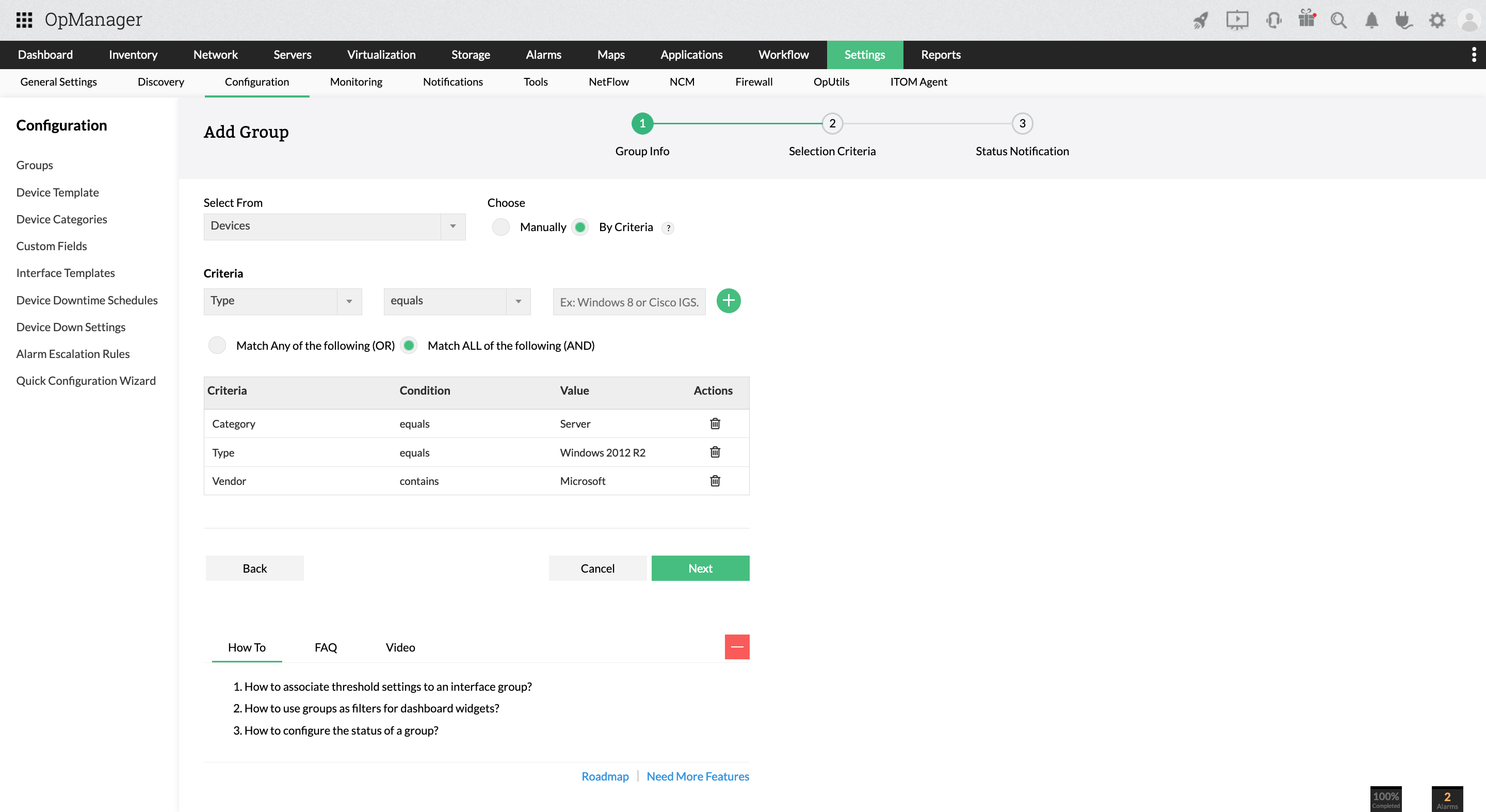 Grouping Network Elements in OpManager: Setting criteria