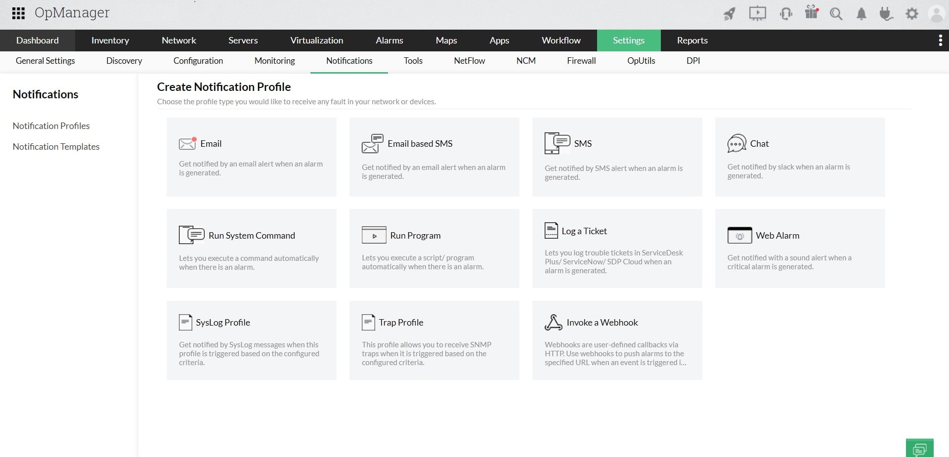 Router monitoring with OpManager: Notification profile