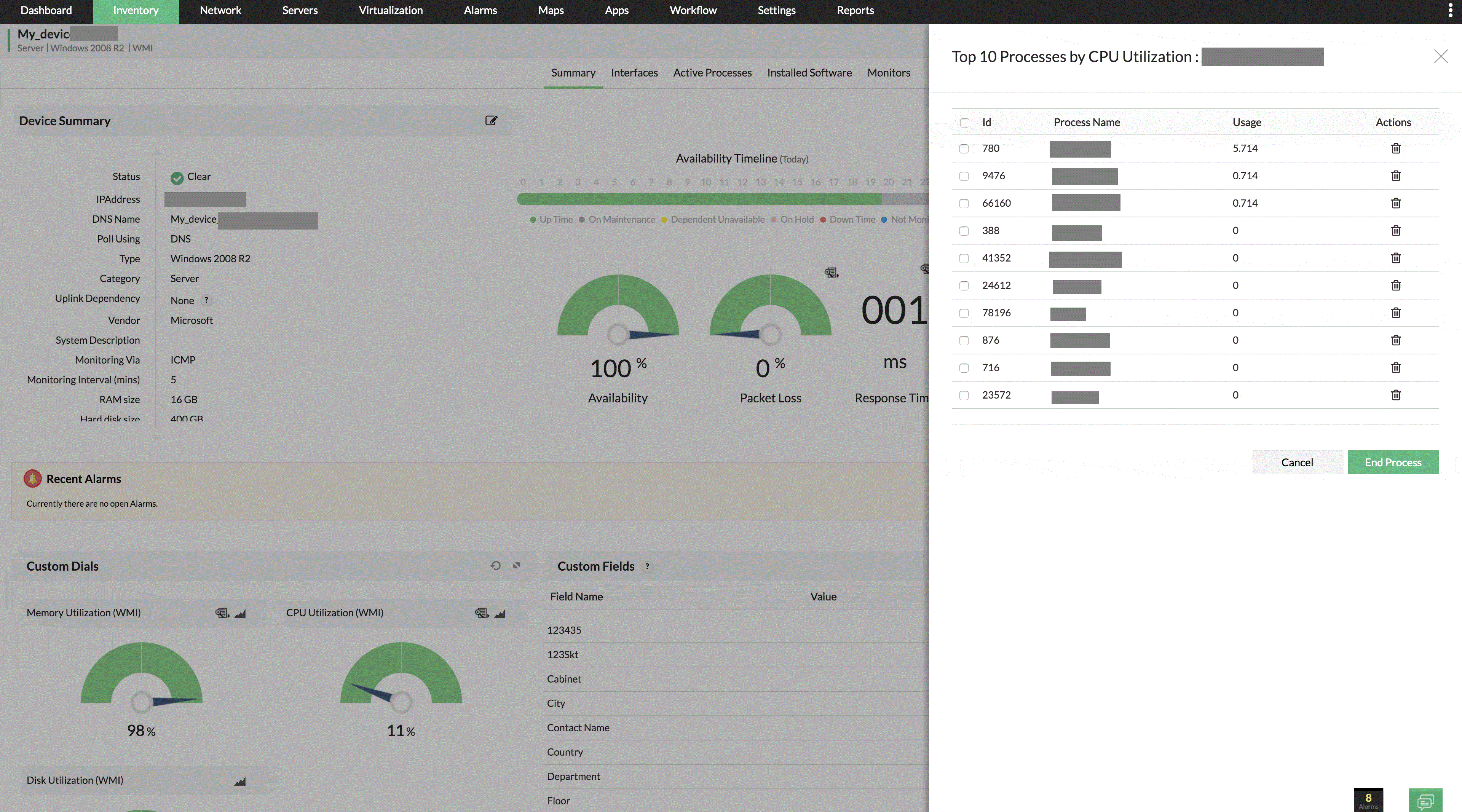 Process Monitoring in OpManager: Process monitoring and diagnostics
