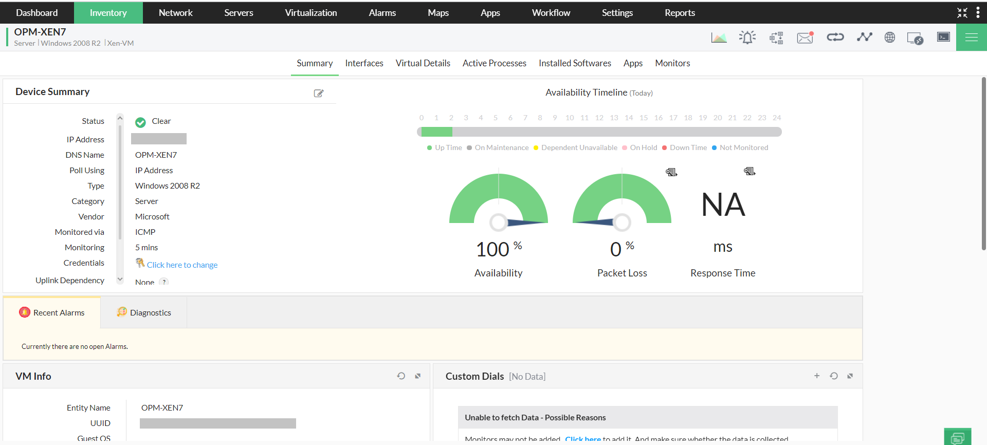 Citrix monitoring in OpManager: Device summary page