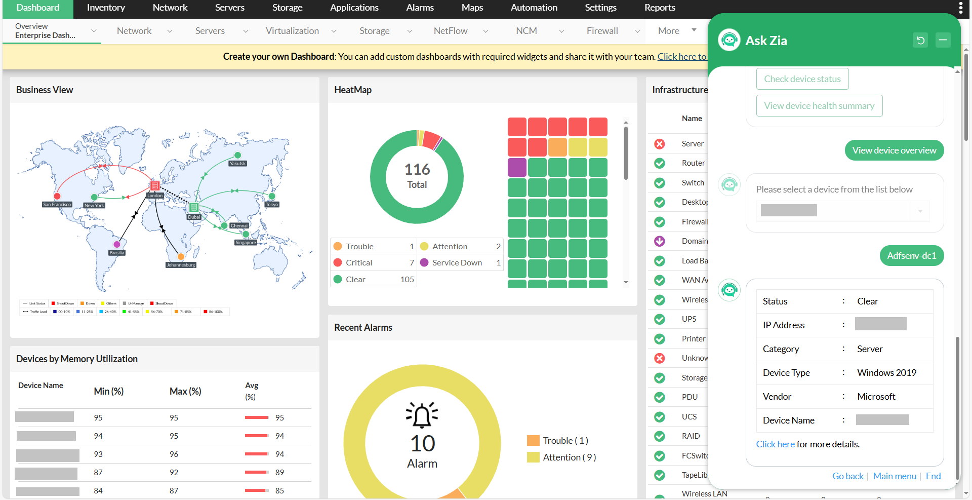 Zia Chatbot in OpManager: Easier accessibility