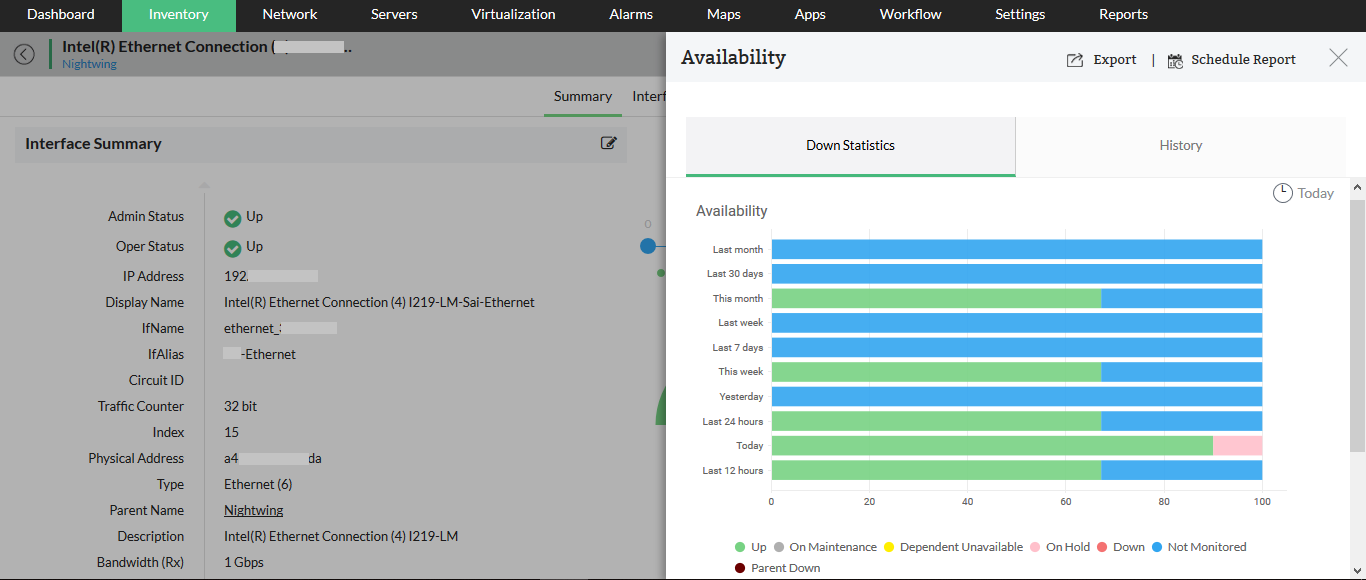 Ethernet Monitoring in OpManager: Interface availability