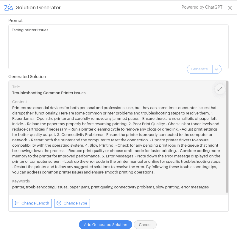 Solution generator in Zia