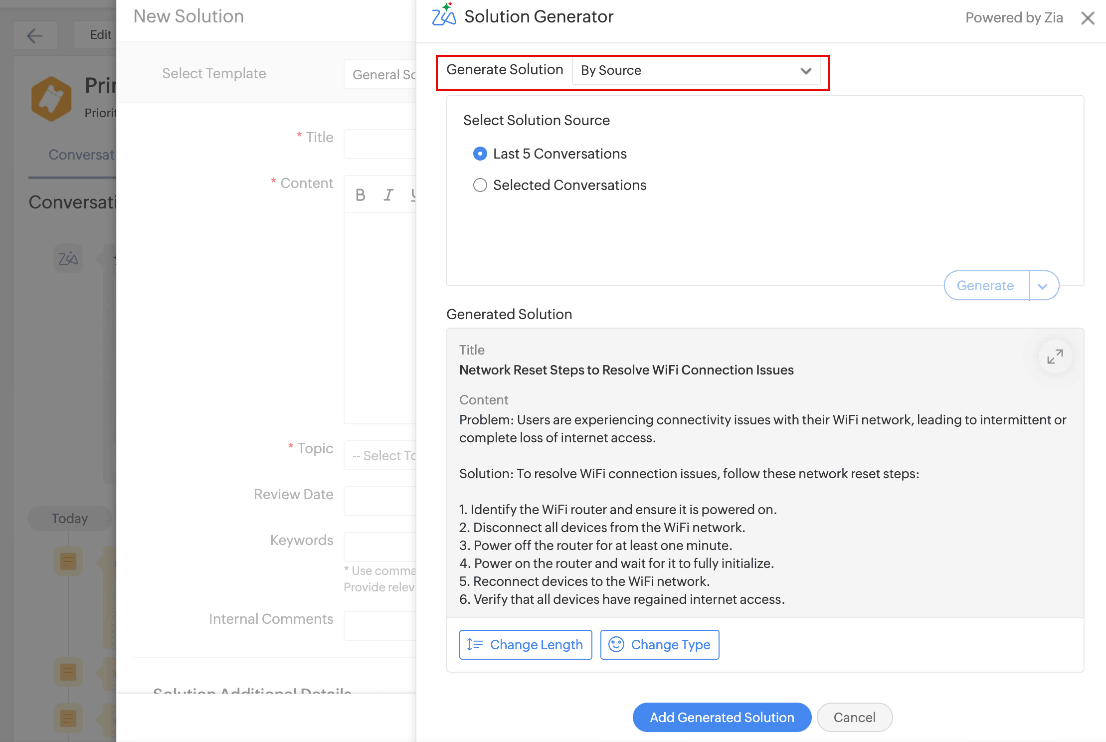 Solution Generator in Request Conversations