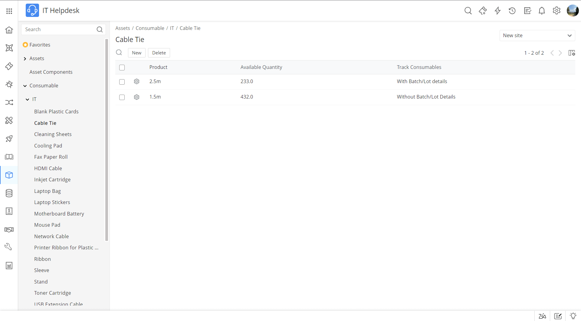 Site filter - List view