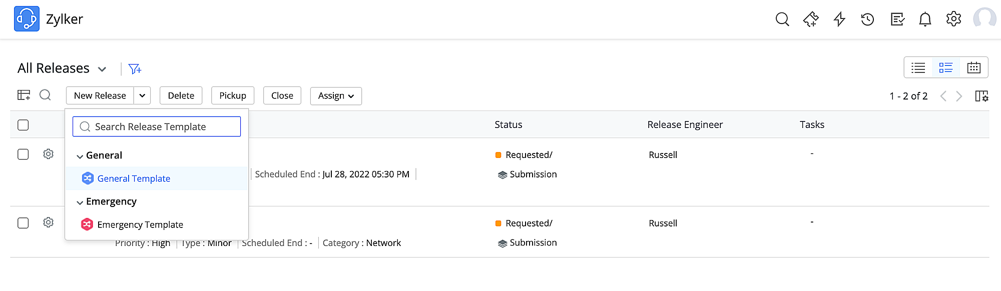 Pre-select Release Templates