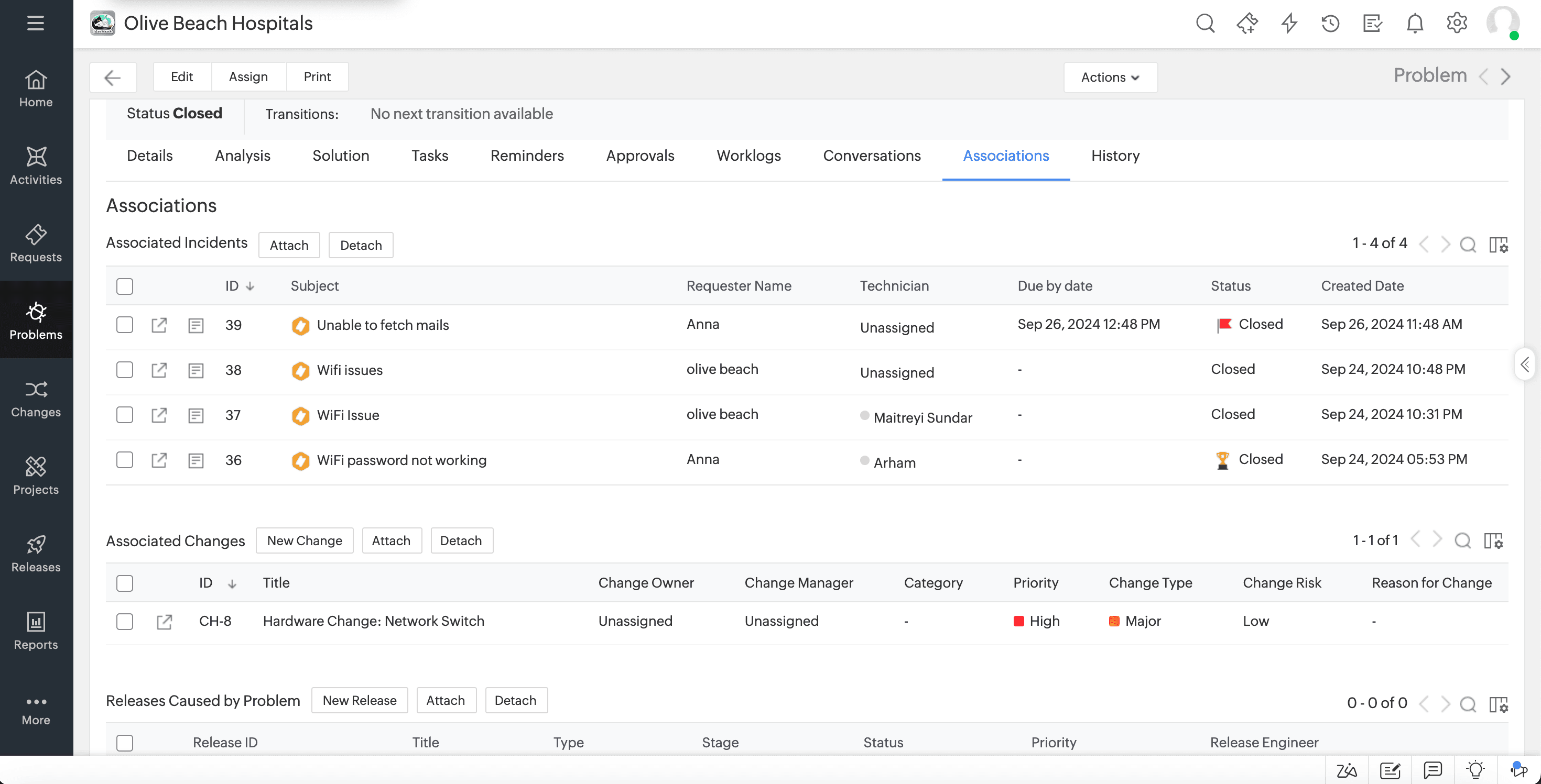 Problem tickets & incident association