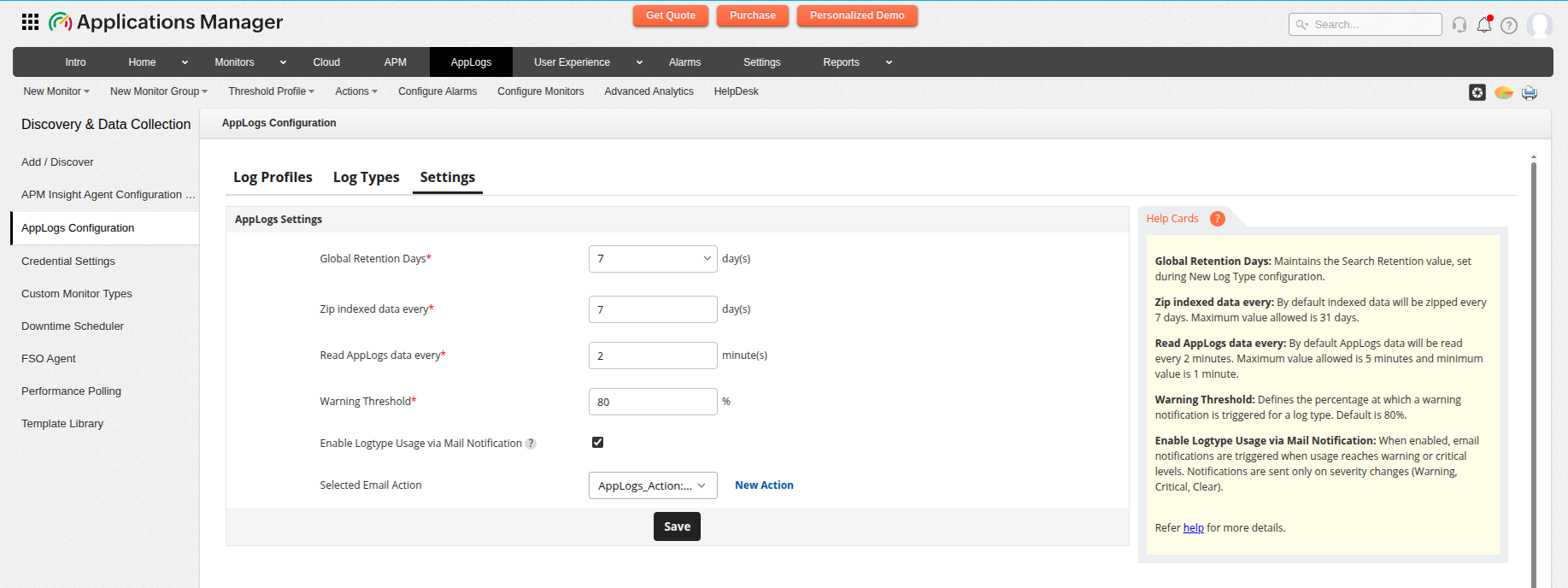 AppLogs Settings