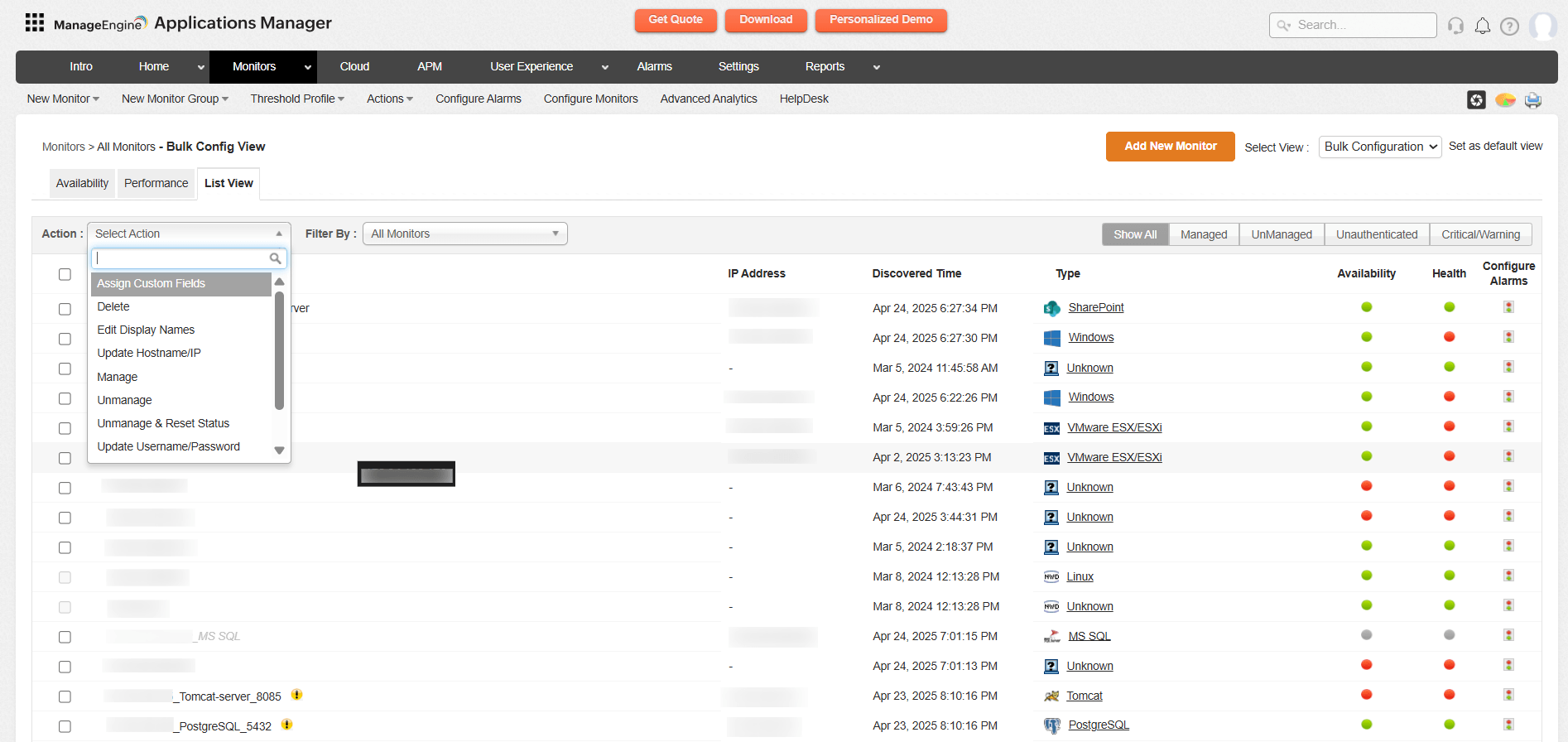 Bulk Configuration - List view Bulk Configuration - List view