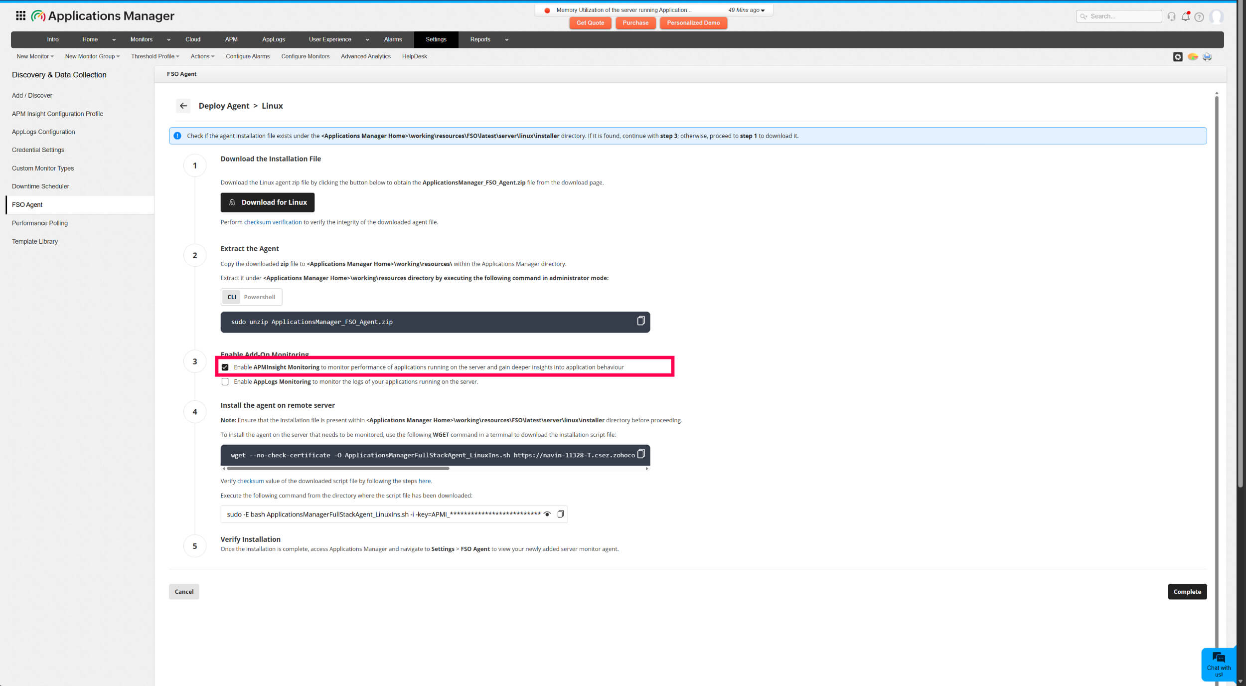 Enable APM Insight AutoProfiler on Linux during FSO Agent installation