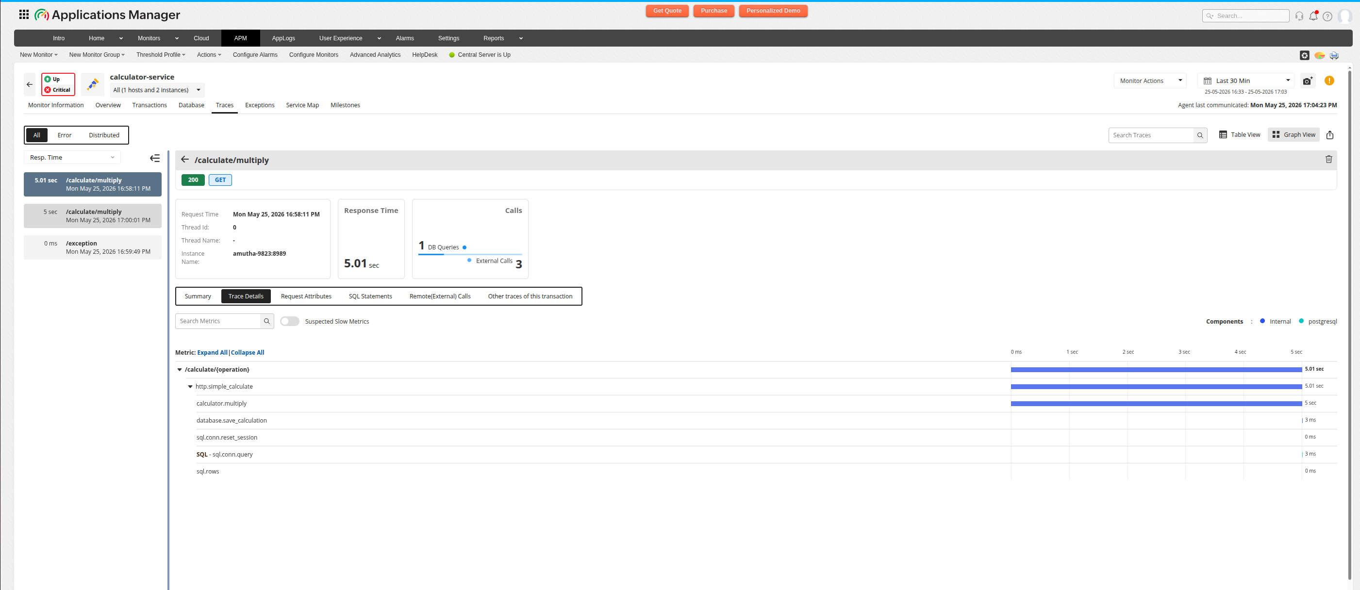 Transaction trace visibility with OpenTelemetry in Applications Manager