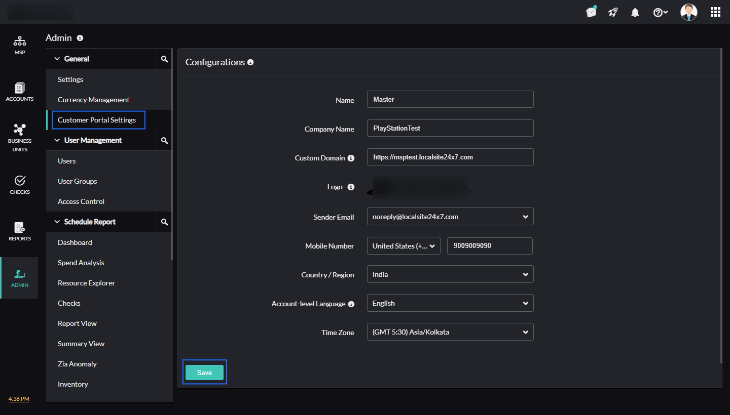 Customer Portal Settings