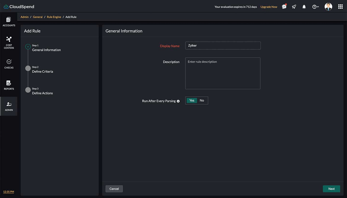 Step One Configure rule step one