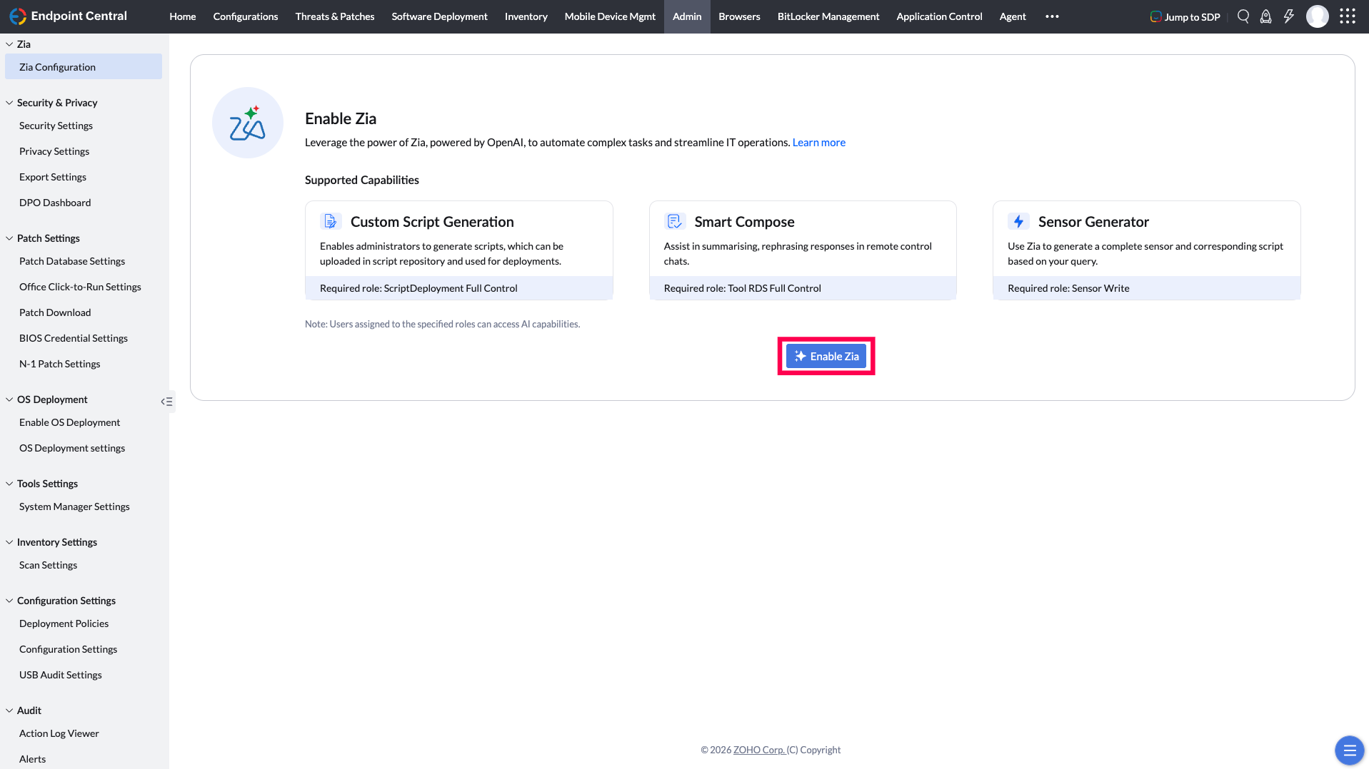 Enable Zia Navigation Step 2