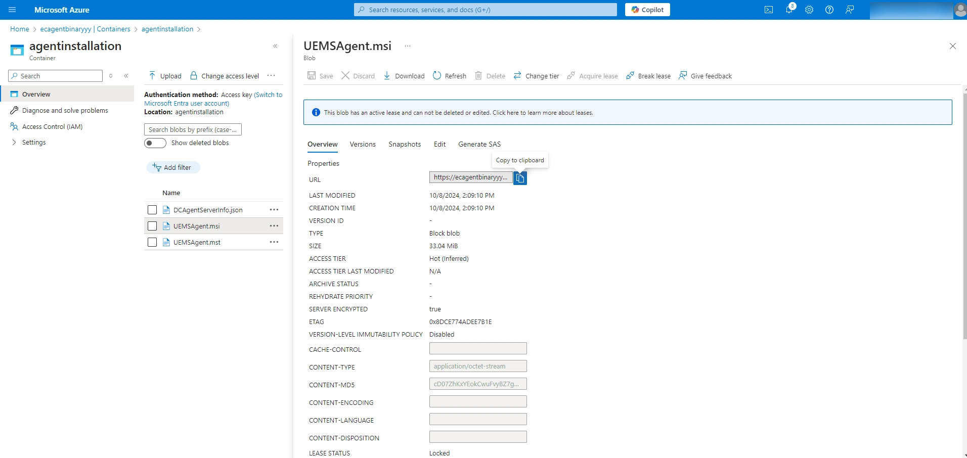Copy the URLs for UEMSAgent.msi, UEMSAgent.mst. Copy the URLs for UEMSAgent.msi, UEMSAgent.mst.
