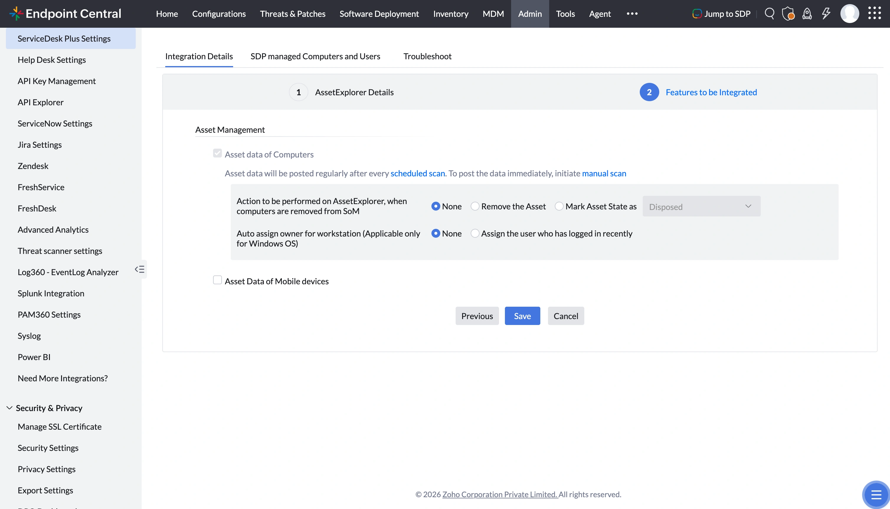 Endpoint Central AssetExplorer Integration Features Endpoint Central AssetExplorer Integration Features